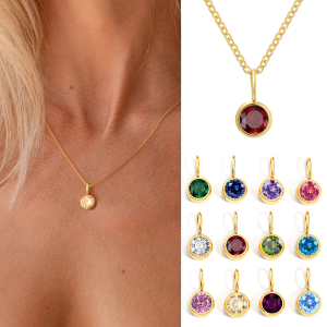 Stainless Steel Colorful Zirconia Birthstone Necklace Gift for Birthday Months