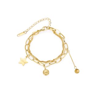 Custom Exquisite Star Smiley Charms Double Layer Chain Bracelet for Women