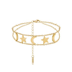Custom Design Fashion Stainless Steel Star Moon Chain Bracelet for Women