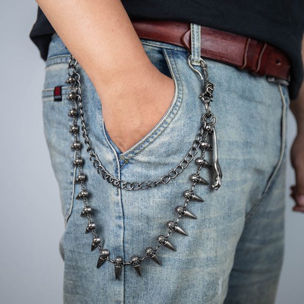 Custom Design Motorcyle Streetwear Skeleton Spike Pants Key Chain - Image 2