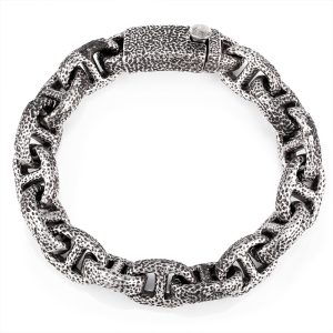 Custom Made Industrial Textured Stainless Steel Link Chain Bracelet for Men