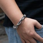 Custom Made Industrial Textured Stainless Steel Link Chain Bracelet for Men