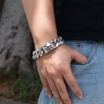 Custom Chunky Biker Style Stainless Steel Skull Chain Bracelet for Men