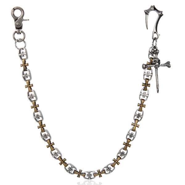 OEM ODM Punk Retro Streetwear Skeleton Charm Cross Jeans Chain