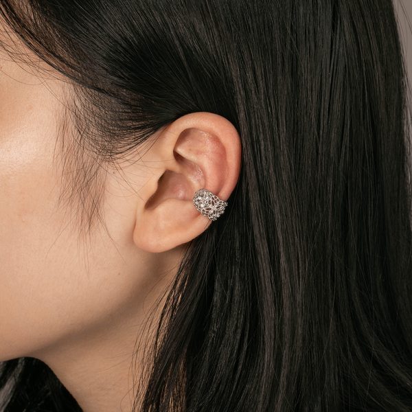 Customizable Intricate White Crystal Ear Cuff for Women - Image 2