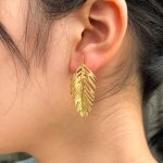 Customize Niche Trendy Gold Feather Stud Earrings for Women
