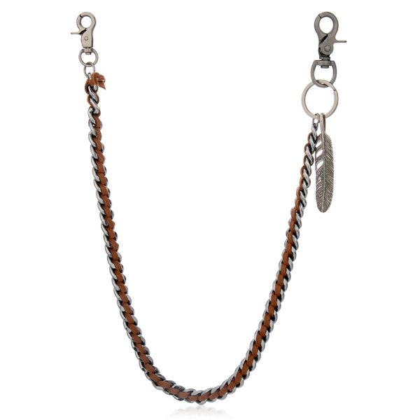Engrave Logo Vintage Feather Charm Trousers Chain for Unisex