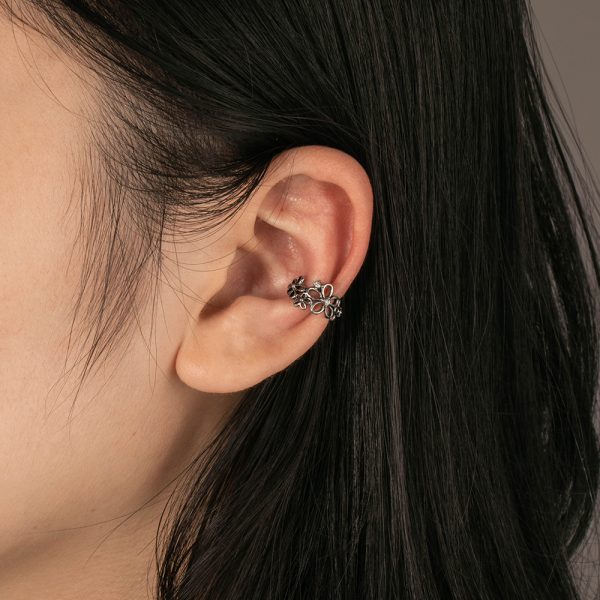 Bulk Jewelry Antique Silver White Crystal Floral Ear Cuff for Women - Image 2