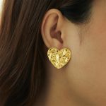 Custom Personality Textured Gold Heart Stud Earrings for Women
