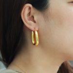 Custom Personalized Chunky Gold Oval Hoop Earrings for Women