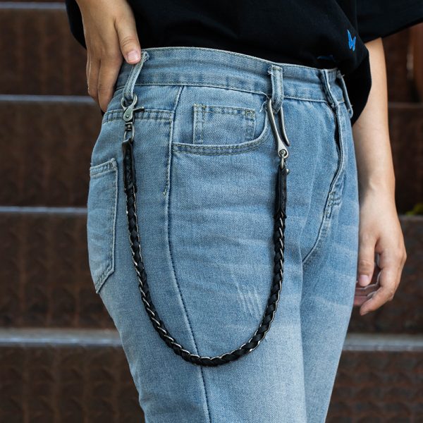 Personalized Industrial Style Braided Leather Jean Chain for Unisex - Image 2