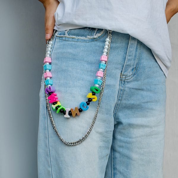 OEM ODM Y2K Double Layer Letter Beaded Trousers Chain for Women - Image 2