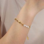 Customize Adjustable 18K Gold Plated Imitation Pearl Bracelet for Women