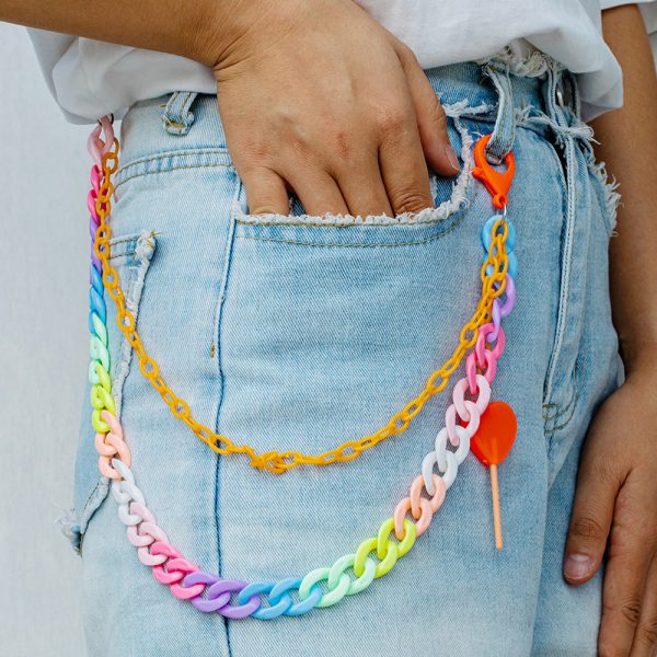 Custom Double Layer Rainbow Acrylic Jean Chain for Women - Image 2