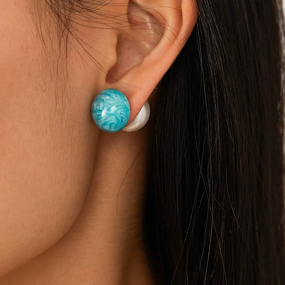 Stainless Steel Enamel Imitation Pearl Earrings OEM Factory Wholesaler