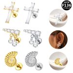 G23 Titanium Internally Threaded Piercing Earring 16G Zircon Heart Flowers Flat Back Helix Cartilage Piercing Stud Jewelry