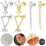 ASTM F136 Titanium Zircon Flat Back Earring for Women Internal Thread Ear Studs Lobe Helix Tragus Cartilage Piercing Jewelry