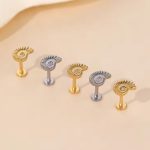 G23 Titanium Internally Threaded Piercing Earring 16G Zircon Heart Flowers Flat Back Helix Cartilage Piercing Stud Jewelry