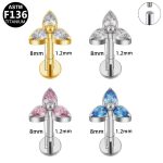 G23 Titanium Internally Threaded Flat Back Earring Labret Tragus Stud 16G Zircon Lip Rings Cartilage Helix Piercing Jewelry