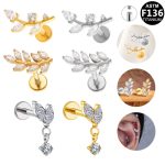 G23 Titanium Flat Back Stud Earring 16G Zircon Internally Threaded Stud for Women Helix Cartilage Stud
