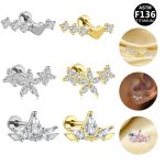 G23 Titanium Internally Threaded Flat Back Zircon Flower Stud | Custom Branding