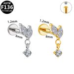 G23 Titanium Flat Back Stud Earring 16G Zircon Internally Threaded Stud for Women Helix Cartilage Stud