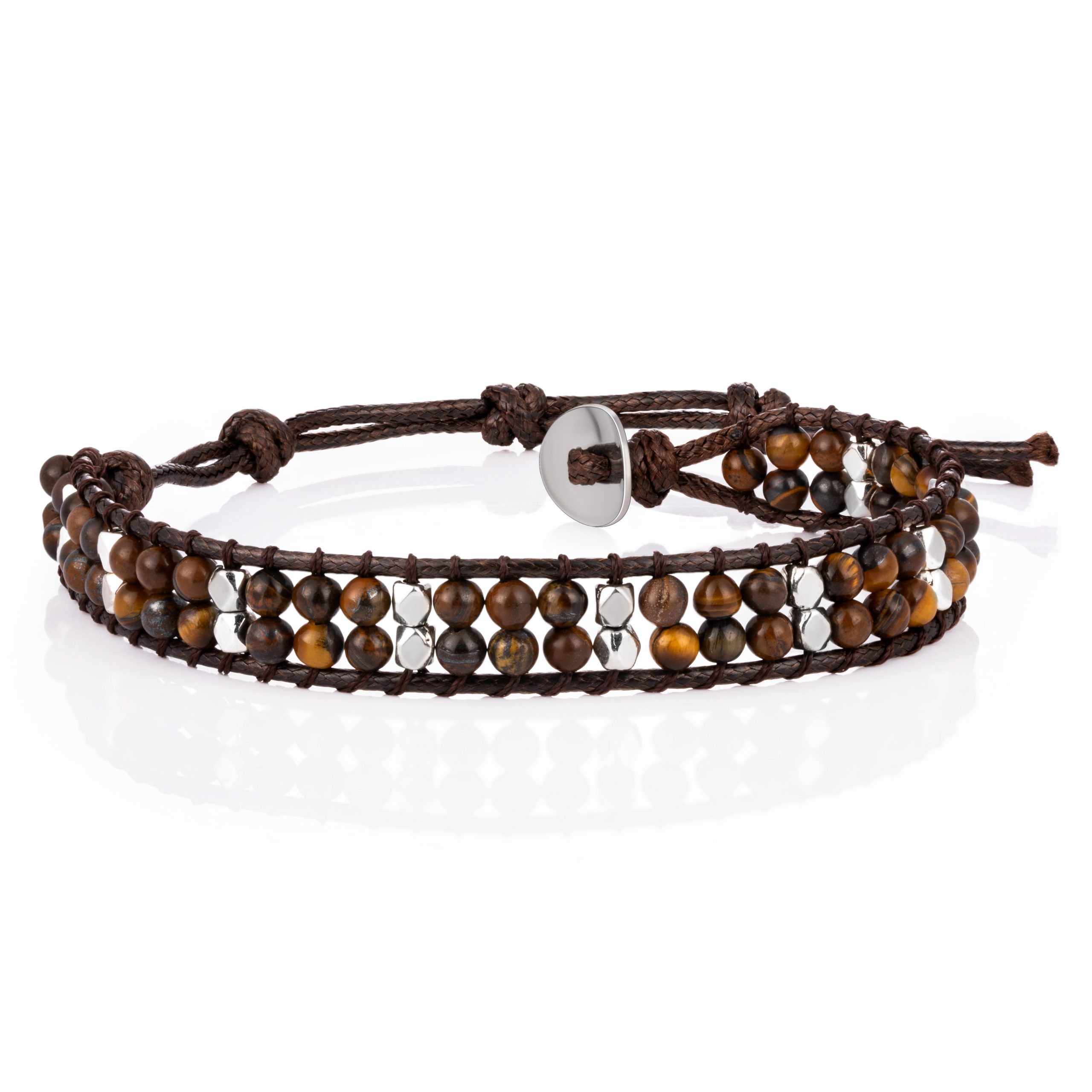 316L stainless steel double-layer natural stone brown wax cord beaded bracelet custom jewelry supplier for brands