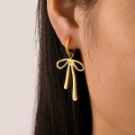 Factory Outlet Custom Unique Stainless Steel Gold Bow Dangle Earrings for Women