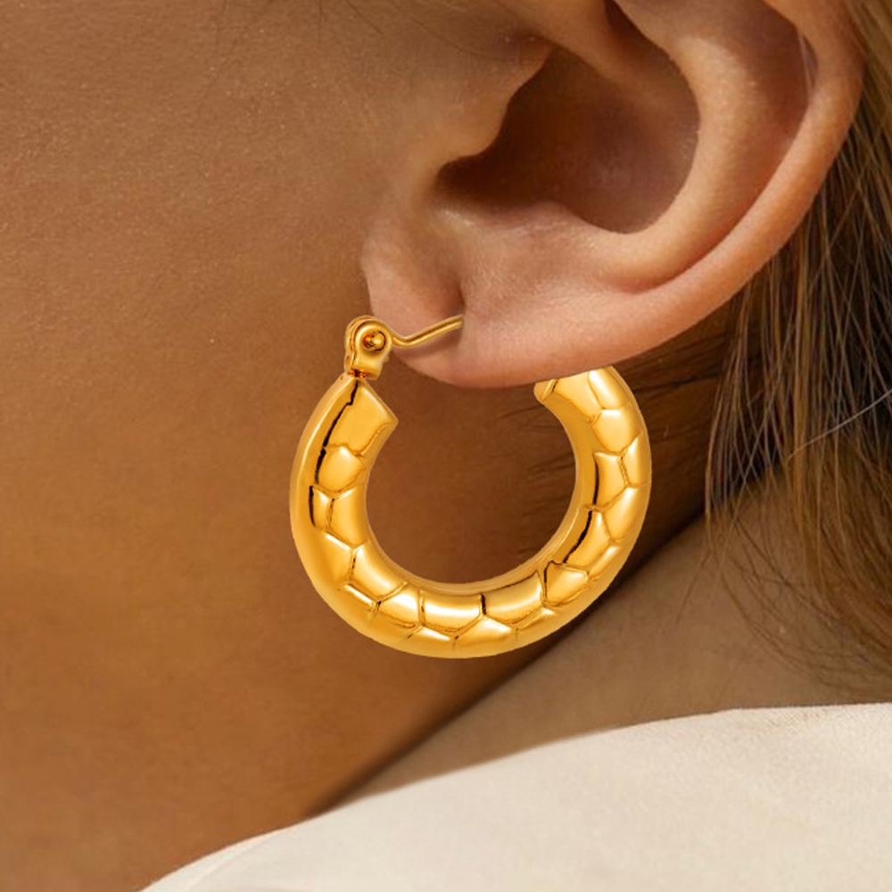 Custom Design Textured Stainless Steel Hoop Earrings for Women - Image 2