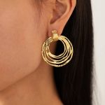 Factory Custom Large Hanging Drop Textured Stainless Steel Hoop Earrings for Women