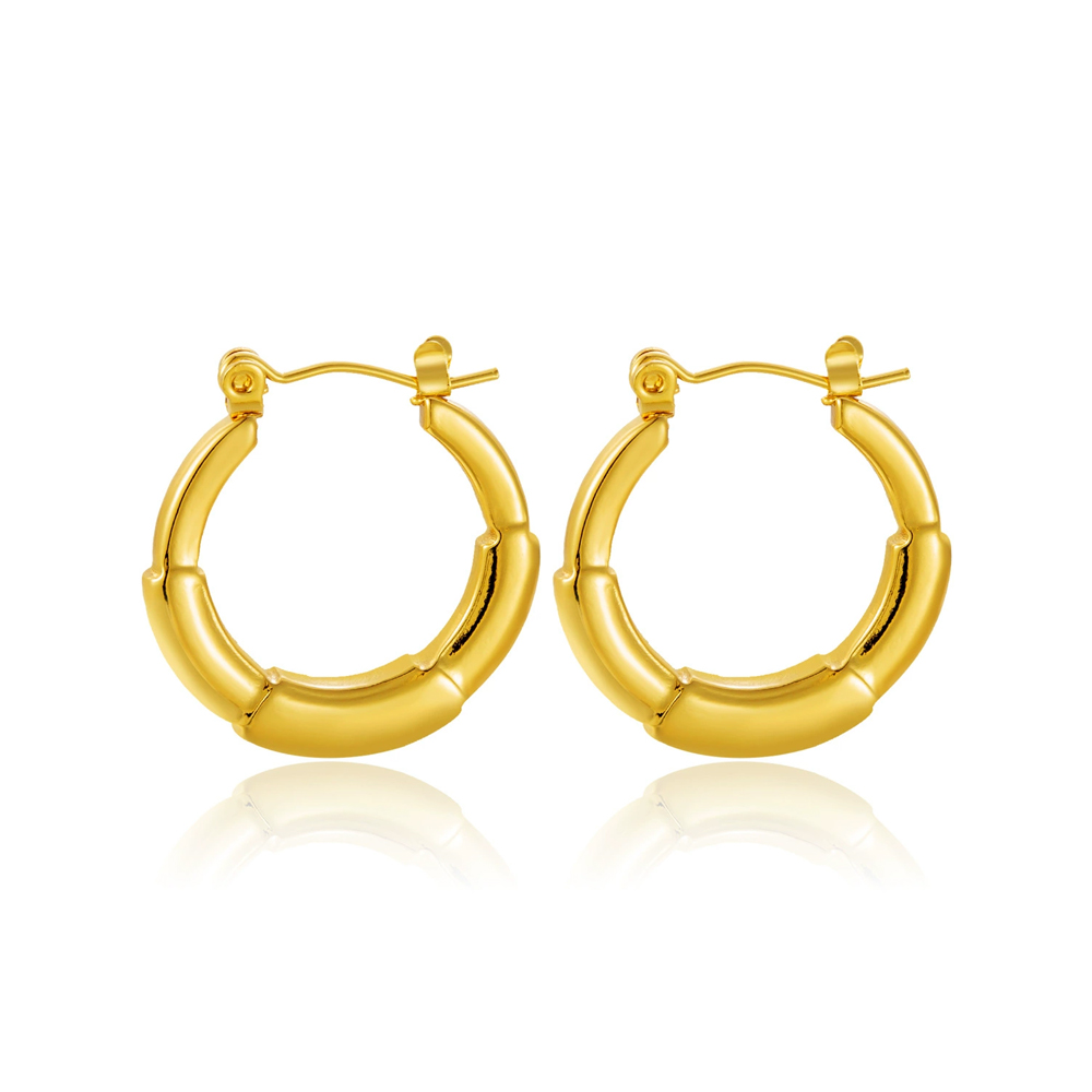 Custom Bulk Jewelry Gold Bamboo Stainless Steel Hoop Earrings for Women