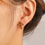 Custom Personality Vintage Stainless Steel Cross Round Bead Earrings for Women