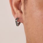 Customizable Retro Distressed Stainless Steel Hoop Earrings for Men