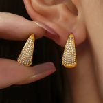 OEM ODM Custom Stainless Steel Gold Rhinestone Hoop Earrings for Women