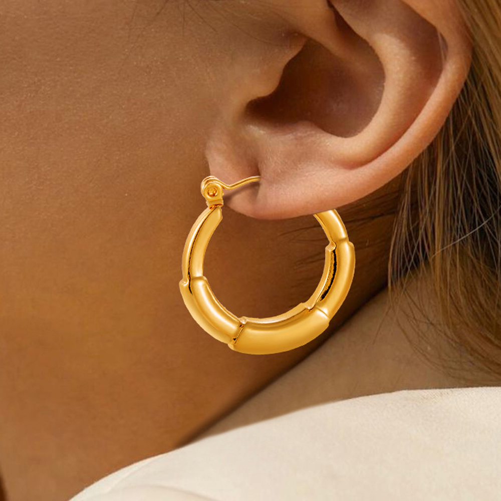 Custom Bulk Jewelry Gold Bamboo Stainless Steel Hoop Earrings for Women - Image 2