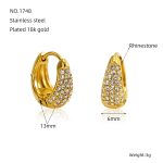 OEM ODM Custom Stainless Steel Gold Rhinestone Hoop Earrings for Women