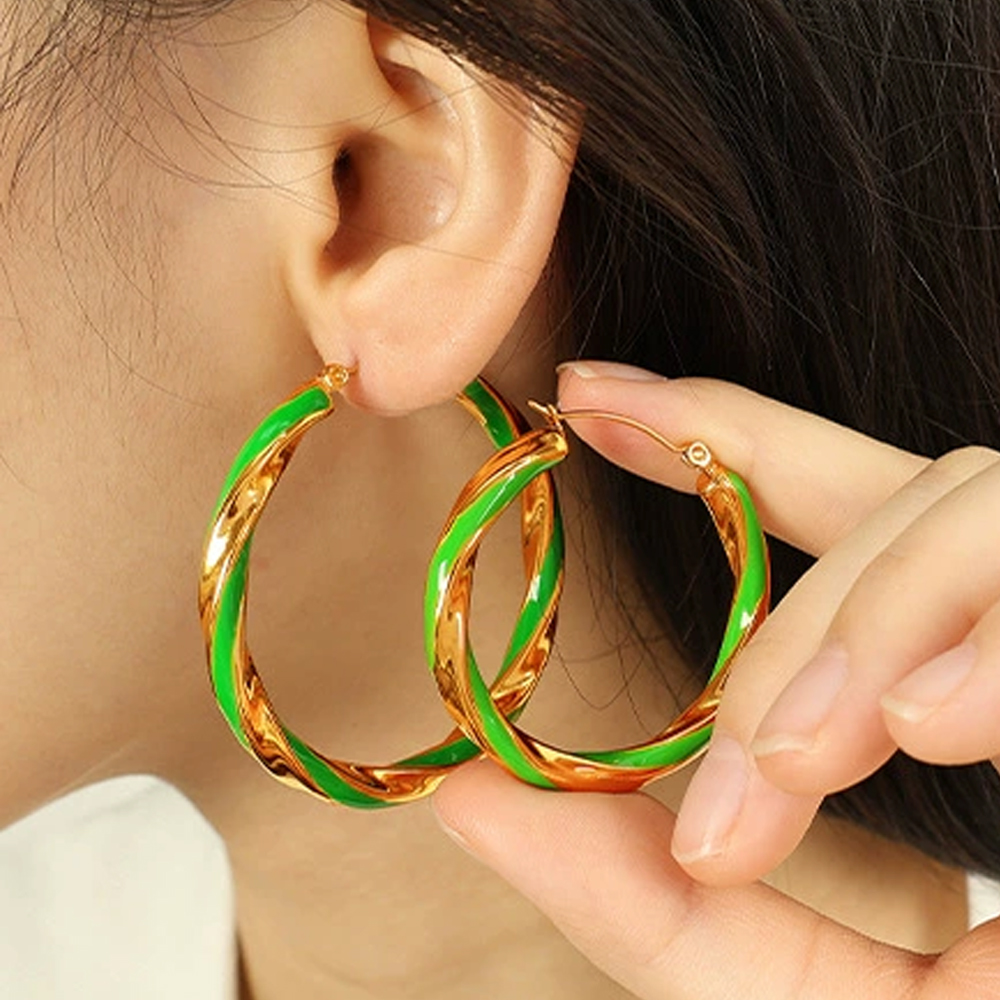 Custom Design Two-Tone Twist Stainless Steel Hoop Earrings for Women - Image 3