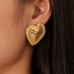 Custom Made Stylish Stainless Steel Gold Heart Fold Stud Earrings for Women