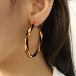 Custom Design Two-Tone Twist Stainless Steel Hoop Earrings for Women