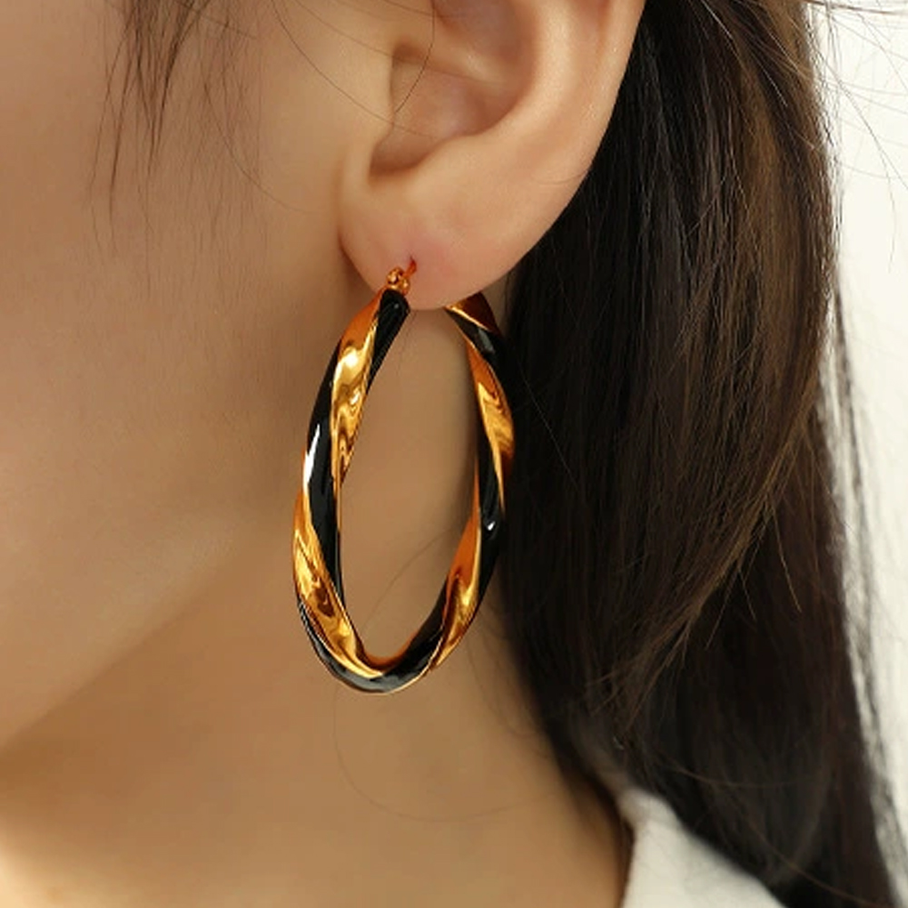 Custom Design Two-Tone Twist Stainless Steel Hoop Earrings for Women - Image 4