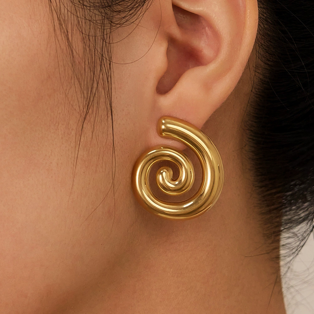 Factory Direct Custom Ocean Stainless Steel Gold Spiral Stud Earrings for Women - Image 2