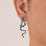 Custom Bulk Jewelry Detachable Stainless Steel Snake Green Zircon Eyes Earrings for Men