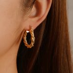 Bulk Jewelry PVD Gold Twisted Rope Stainless Steel Hoop Earrings for Women