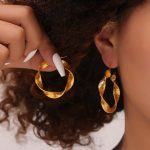 Custom Order Twisted PVD Gold Textured Stainless Steel Hoop Earrings for Women