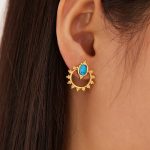 Personalized Custom Boho Blue Pine Stone Stainless Steel Stud Earrings for Women