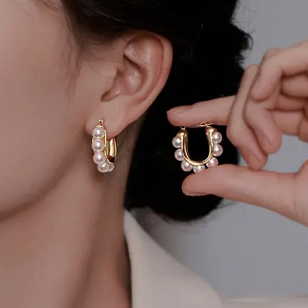 Factory Direct Manufacturer 18K Gold Plated Stainless Steel Pearl Hoop Earrings for Women - Image 2