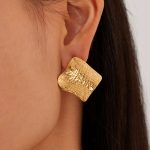 Custom Manufactures Gold Textured Stainless Steel Earrings for Women