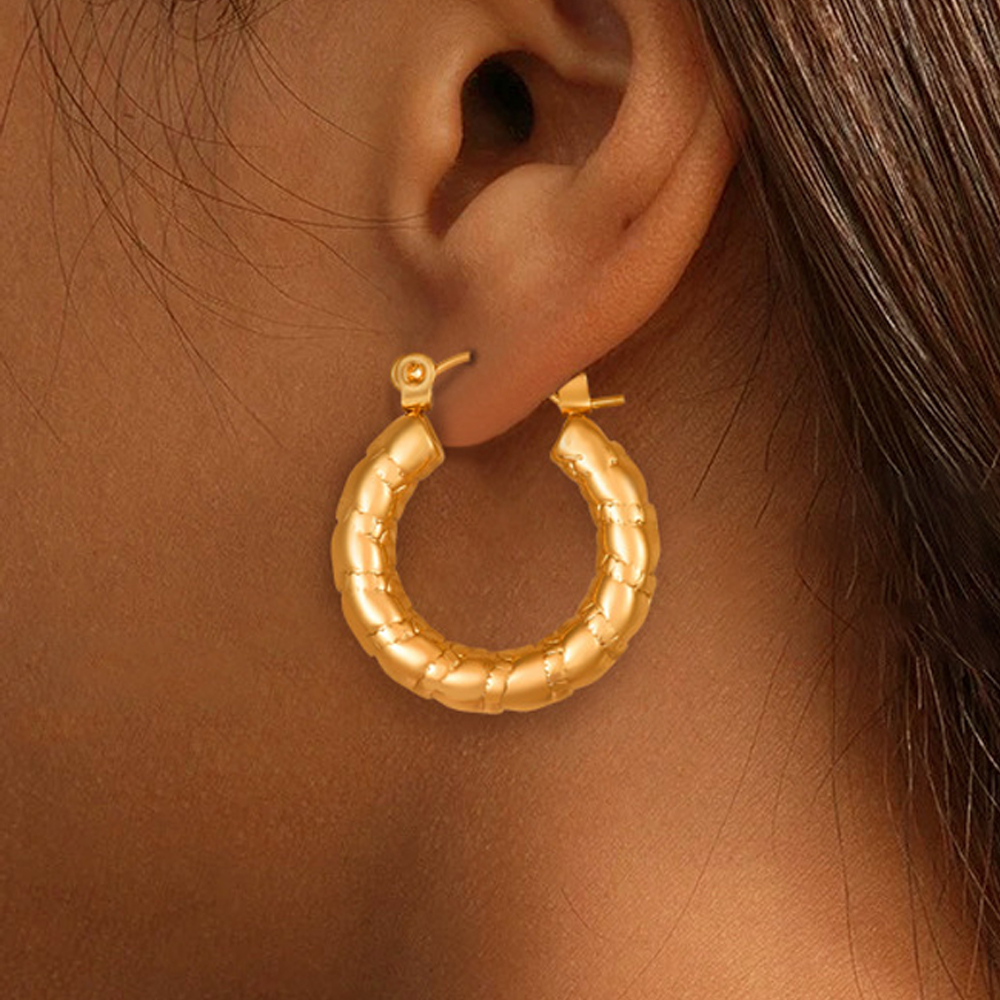 OEM ODM Bulk Order Chunky Stainless Steel Gold Round Hoop Earrings for Women - Image 2