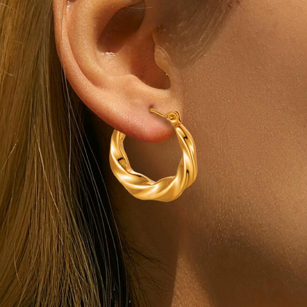 Factory Outlet Custom Stainless Steel Twisted Hoop Earrings for Women - Image 2