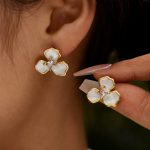 Custom Order Zircon Enamel Stainless Steel Flower Stud Earrings for Women